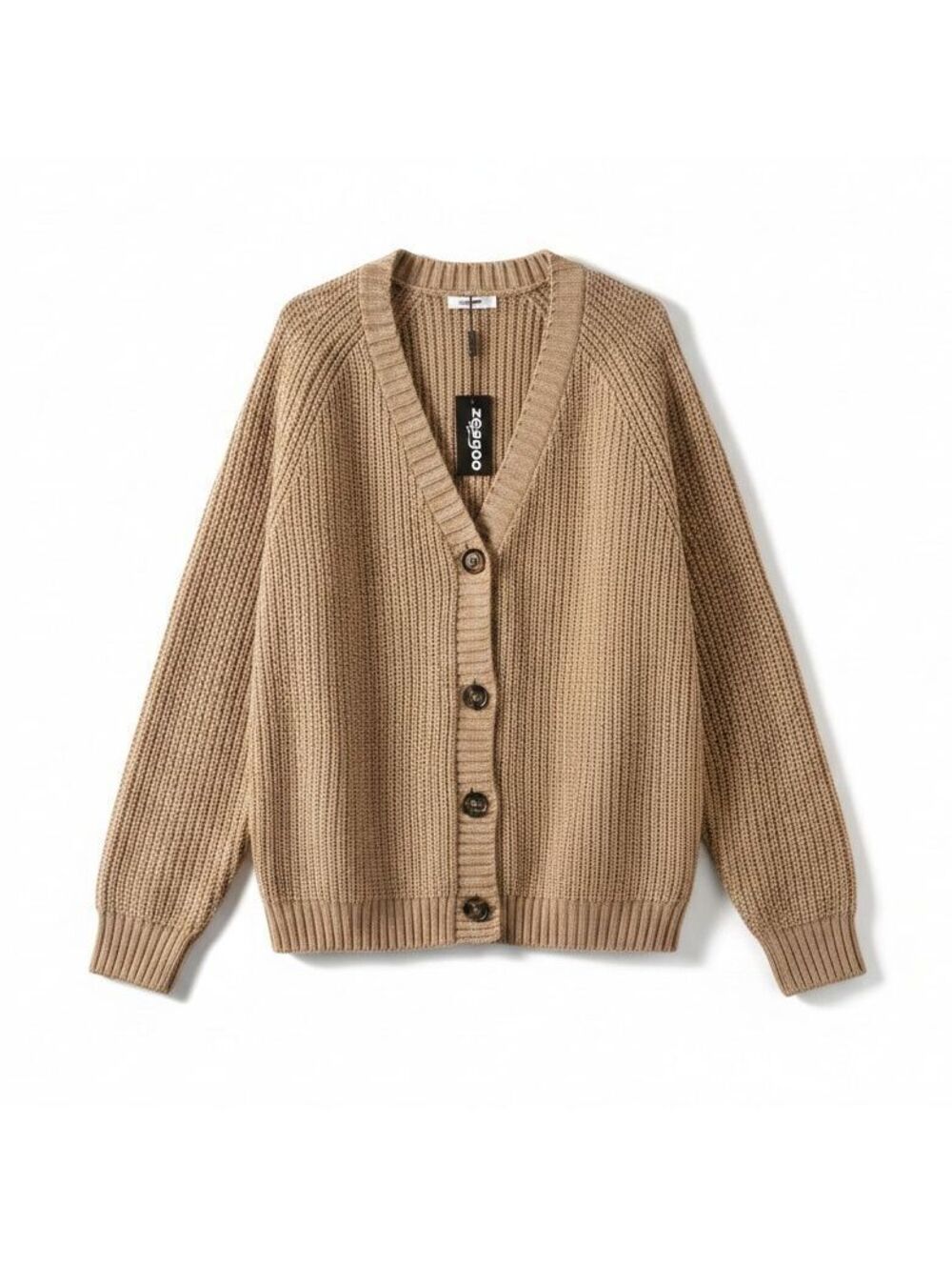 Zeagoo Women's Cardigan M Camel Tan Chunky Knit V Neck Button Front NWT